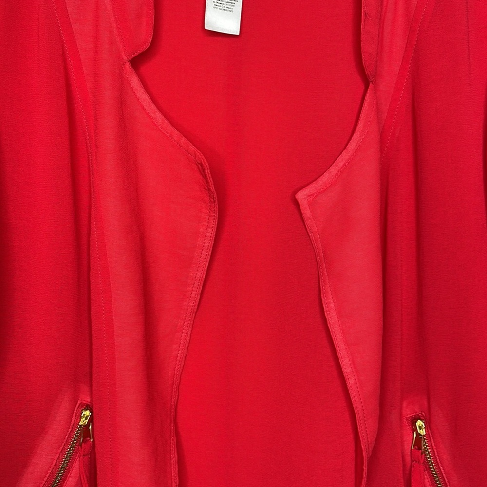 CHICO’S Blazer Jacket Red Layered Lightweight Open Front Zipper Pockets 4 - Picture 7 of 14